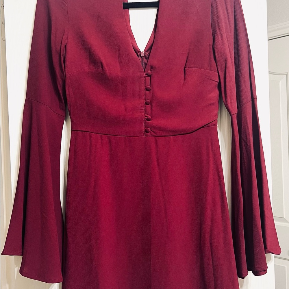 NEW Whimsigoth Retro Bell Sleeve Dress — Burgundy